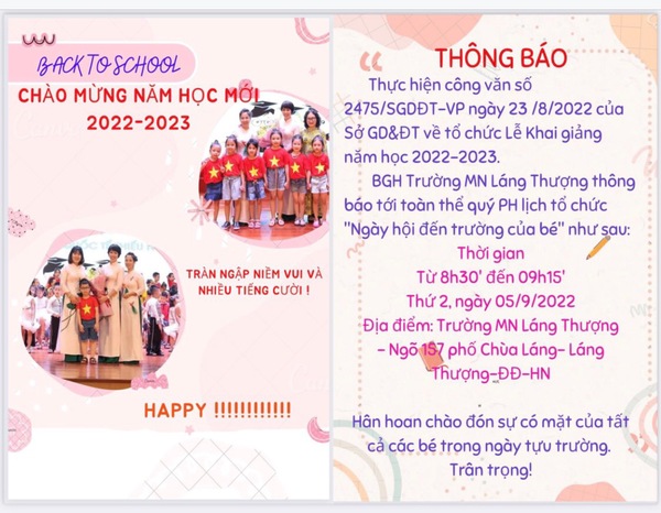 Trường mầm non Láng Thượng chào mừng năm học mới 2022-2023