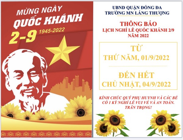 Thông báo Lịch nghỉ lễ QUỐC KHÁNH 2/9 năm 2022